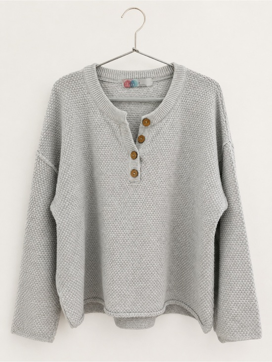 FP Beach Sweaters - Women's Light Gray Henley Knit Sweater with Button Placket